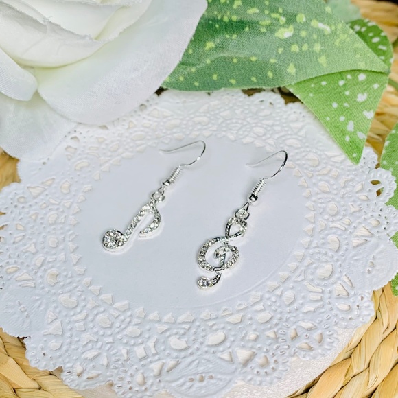 Crystal Rhinestone Music Note Dangle Earrings - Picture 1 of 8
